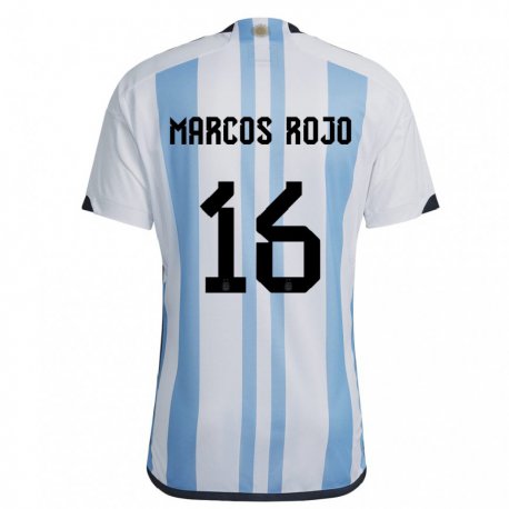 Kandiny Enfant Maillot Argentine Marcos Rojo #16 Blanc Bleu Ciel Tenues Domicile 22-24 T-shirt