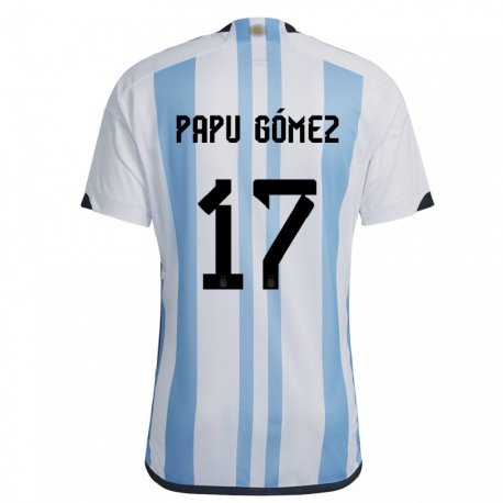 Kandiny Enfant Maillot Argentine Papu Gomez #17 Blanc Bleu Ciel Tenues Domicile 22-24 T-shirt