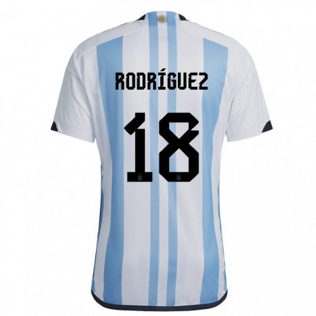 Kandiny Enfant Maillot Argentine Guido Rodriguez #18 Blanc Bleu Ciel Tenues Domicile 22-24 T-shirt