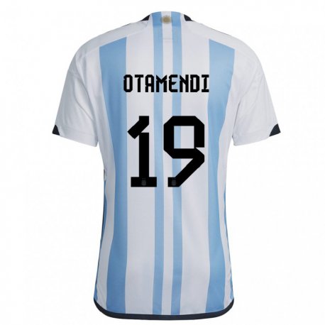 Kandiny Enfant Maillot Argentine Nicolas Otamendi #19 Blanc Bleu Ciel Tenues Domicile 22-24 T-shirt