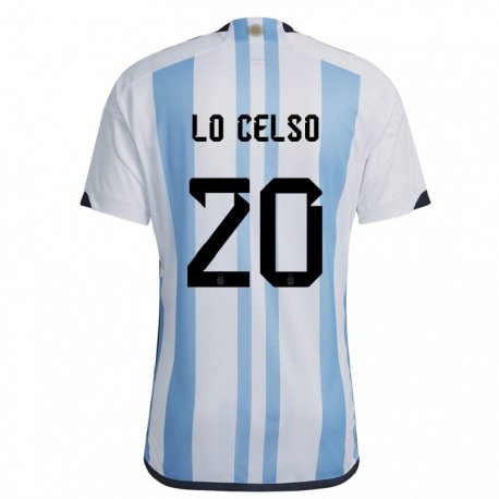Kandiny Enfant Maillot Argentine Giovani Lo Celso #20 Blanc Bleu Ciel Tenues Domicile 22-24 T-shirt