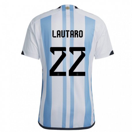 Kandiny Enfant Maillot Argentine Lautaro Martinez #22 Blanc Bleu Ciel Tenues Domicile 22-24 T-shirt