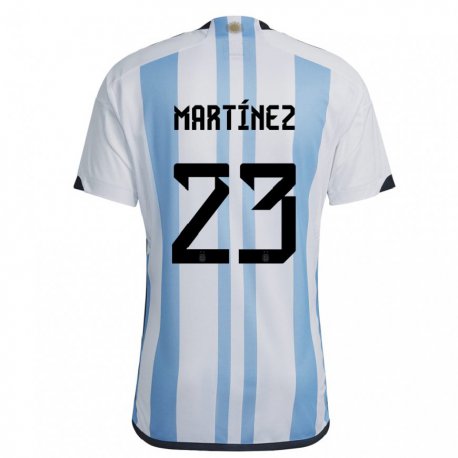 Kandiny Enfant Maillot Argentine Emiliano Martinez #23 Blanc Bleu Ciel Tenues Domicile 22-24 T-shirt
