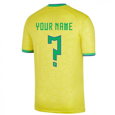 Kandiny Enfant Maillot Brésil Votre Nom #0 Jaune Tenues Domicile 22-24 T-shirt