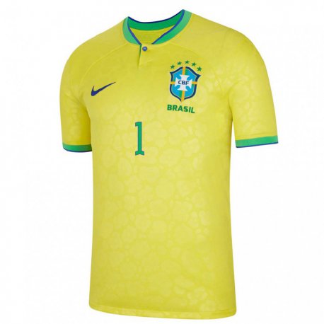 Kandiny Enfant Maillot Brésil Alisson #1 Jaune Tenues Domicile 22-24 T-shirt