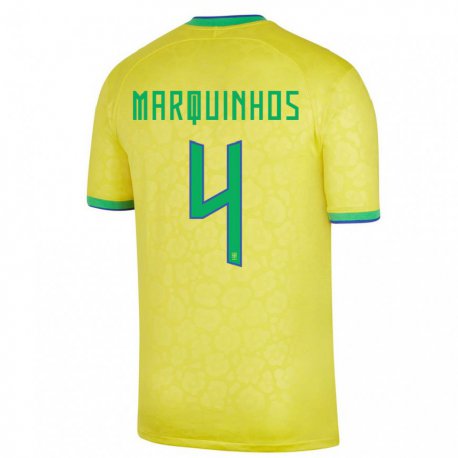 Kandiny Enfant Maillot Brésil Marquinhos #4 Jaune Tenues Domicile 22-24 T-shirt