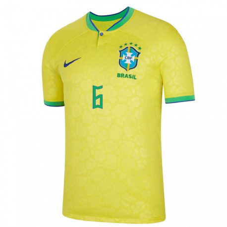 Kandiny Enfant Maillot Brésil Alex Sandro #6 Jaune Tenues Domicile 22-24 T-shirt
