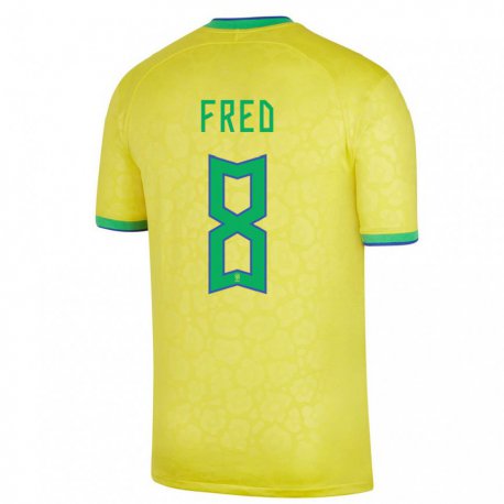Kandiny Enfant Maillot Brésil Fred #8 Jaune Tenues Domicile 22-24 T-shirt