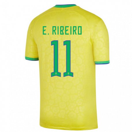 Kandiny Enfant Maillot Brésil Everton Ribeiro #11 Jaune Tenues Domicile 22-24 T-shirt