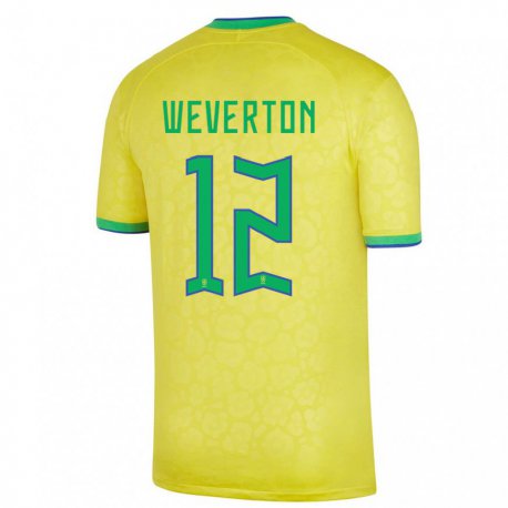 Kandiny Enfant Maillot Brésil Weverton #12 Jaune Tenues Domicile 22-24 T-shirt
