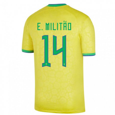 Kandiny Enfant Maillot Brésil Eder Militao #14 Jaune Tenues Domicile 22-24 T-shirt