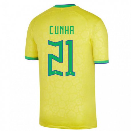 Kandiny Enfant Maillot Brésil Matheus Cunha #21 Jaune Tenues Domicile 22-24 T-shirt