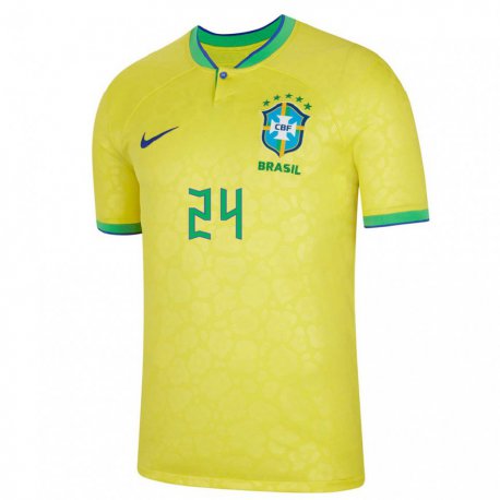 Kandiny Enfant Maillot Brésil Roberto Firmino #24 Jaune Tenues Domicile 22-24 T-shirt