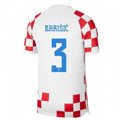 Kandiny Enfant Maillot Croatie Borna Barisic #3 Rouge Blanc Tenues Domicile 22-24 T-shirt