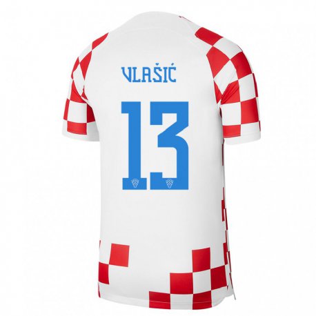 Kandiny Enfant Maillot Croatie Nikola Vlasic #13 Rouge Blanc Tenues Domicile 22-24 T-shirt