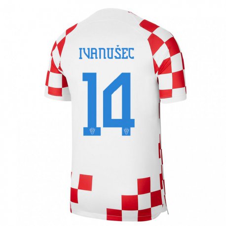 Kandiny Enfant Maillot Croatie Luka Ivanusec #14 Rouge Blanc Tenues Domicile 22-24 T-shirt