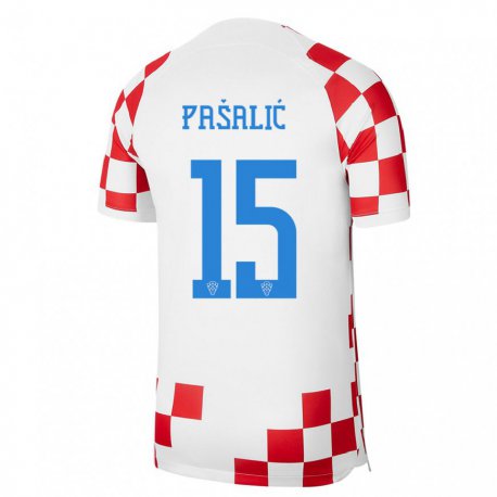 Kandiny Enfant Maillot Croatie Mario Pasalic #15 Rouge Blanc Tenues Domicile 22-24 T-shirt