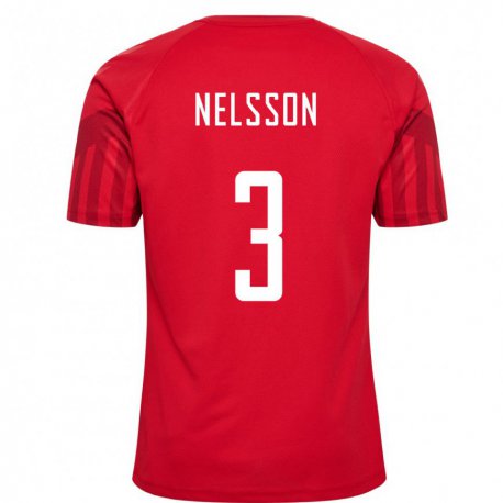 Kandiny Enfant Maillot Danemark Victor Nelsson #3 Rouge Tenues Domicile 22-24 T-shirt