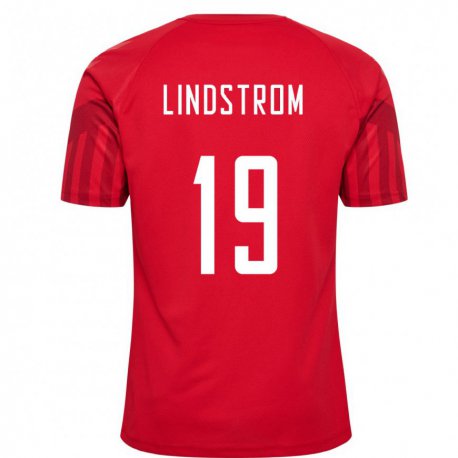Kandiny Enfant Maillot Danemark Jesper Lindstrom #19 Rouge Tenues Domicile 22-24 T-shirt