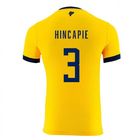 Kandiny Enfant Maillot Équateur Piero Hincapie #3 Jaune Tenues Domicile 22-24 T-shirt
