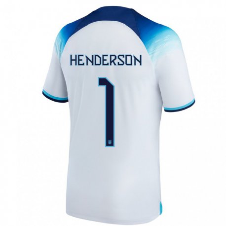 Kandiny Enfant Maillot Angleterre Dean Henderson #1 Blanc Bleu Tenues Domicile 22-24 T-shirt
