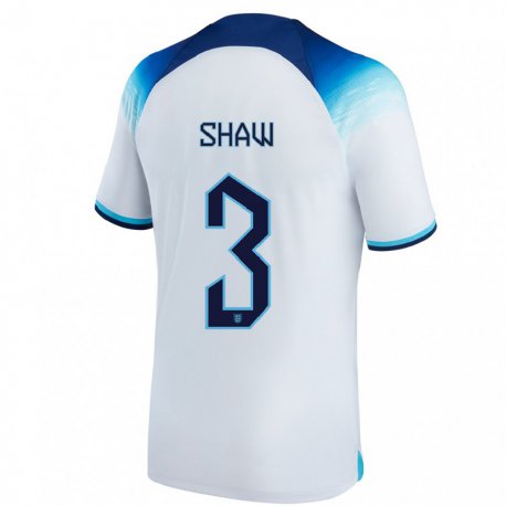 Kandiny Enfant Maillot Angleterre Luke Shaw #3 Blanc Bleu Tenues Domicile 22-24 T-shirt
