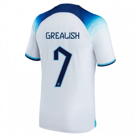 Kandiny Enfant Maillot Angleterre Jack Grealish #7 Blanc Bleu Tenues Domicile 22-24 T-shirt
