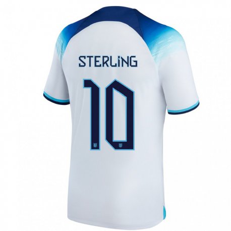Kandiny Enfant Maillot Angleterre Raheem Sterling #10 Blanc Bleu Tenues Domicile 22-24 T-shirt