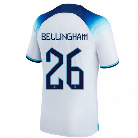 Kandiny Enfant Maillot Angleterre Jude Bellingham #26 Blanc Bleu Tenues Domicile 22-24 T-shirt