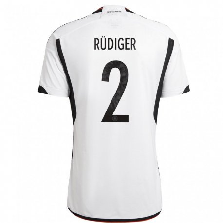 Kandiny Enfant Maillot Allemagne Antonio Rudiger #2 Blanc Noir Tenues Domicile 22-24 T-shirt
