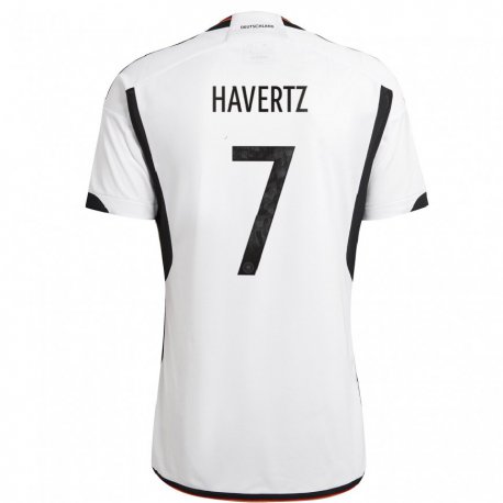 Kandiny Enfant Maillot Allemagne Kai Havertz #7 Blanc Noir Tenues Domicile 22-24 T-shirt