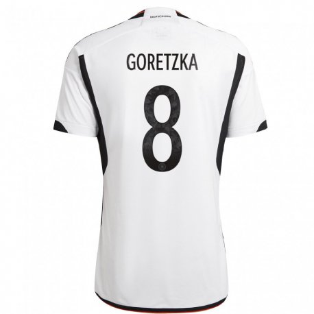 Kandiny Enfant Maillot Allemagne Leon Goretzka #8 Blanc Noir Tenues Domicile 22-24 T-shirt
