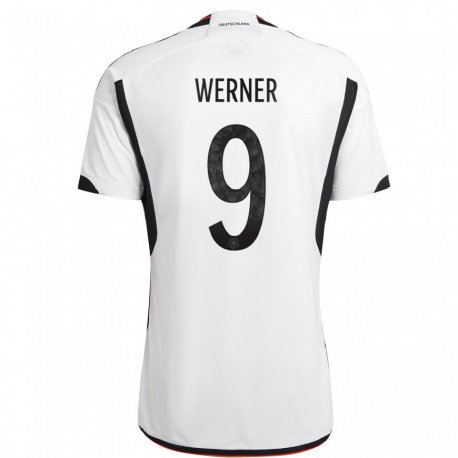 Kandiny Enfant Maillot Allemagne Timo Werner #9 Blanc Noir Tenues Domicile 22-24 T-shirt