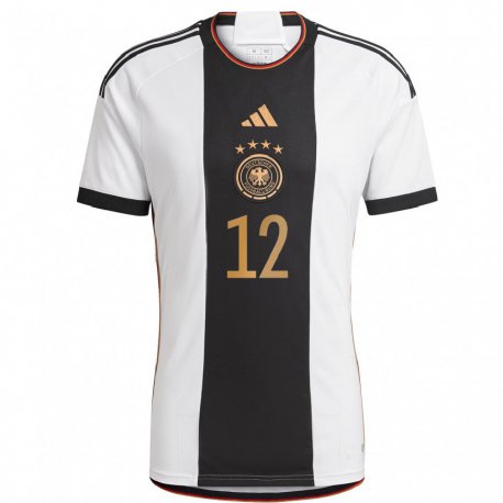 Kandiny Enfant Maillot Allemagne Kevin Trapp #12 Blanc Noir Tenues Domicile 22-24 T-shirt