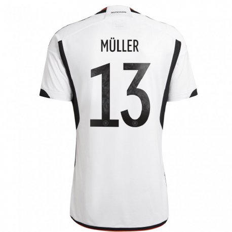 Kandiny Enfant Maillot Allemagne Thomas Muller #13 Blanc Noir Tenues Domicile 22-24 T-shirt