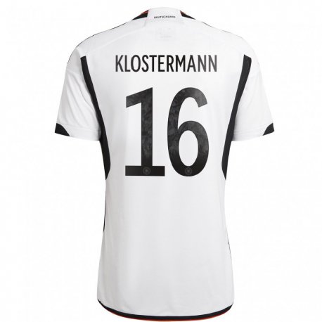 Kandiny Enfant Maillot Allemagne Lukas Klostermann #16 Blanc Noir Tenues Domicile 22-24 T-shirt