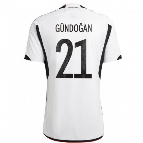 Kandiny Enfant Maillot Allemagne Ilkay Gundogan #21 Blanc Noir Tenues Domicile 22-24 T-shirt