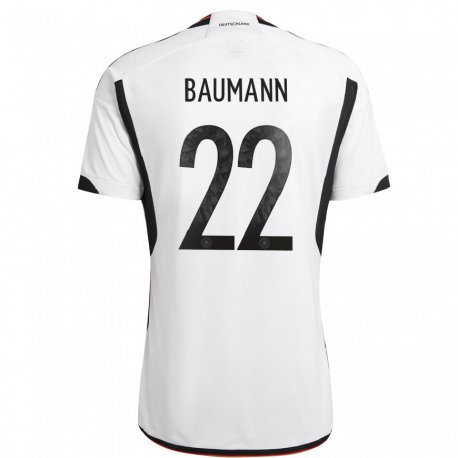 Kandiny Enfant Maillot Allemagne Oliver Baumann #22 Blanc Noir Tenues Domicile 22-24 T-shirt