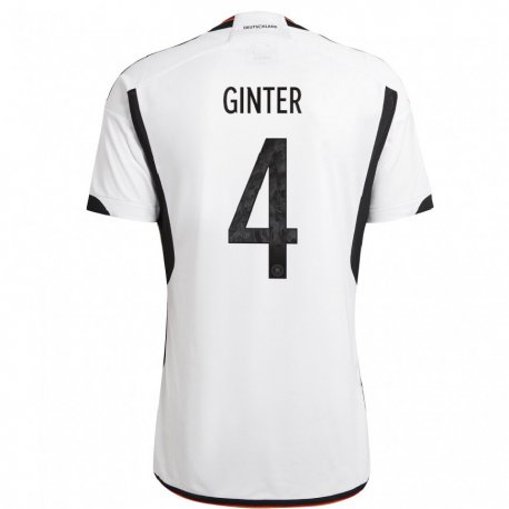 Kandiny Enfant Maillot Allemagne Matthias Ginter #4 Blanc Noir Tenues Domicile 22-24 T-shirt