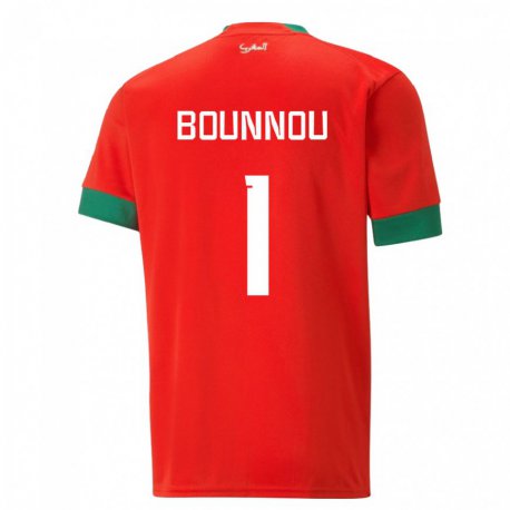Kandiny Enfant Maillot Maroc Yassine Bounnou #1 Rouge Tenues Domicile 22-24 T-shirt