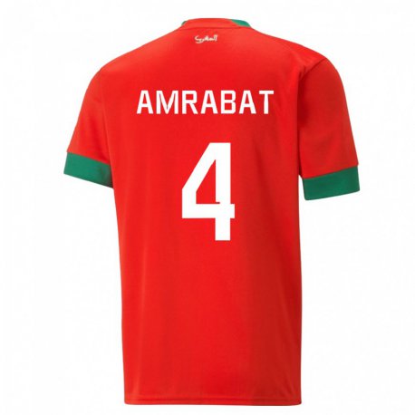 Kandiny Enfant Maillot Maroc Soufiane Amrabat #4 Rouge Tenues Domicile 22-24 T-shirt