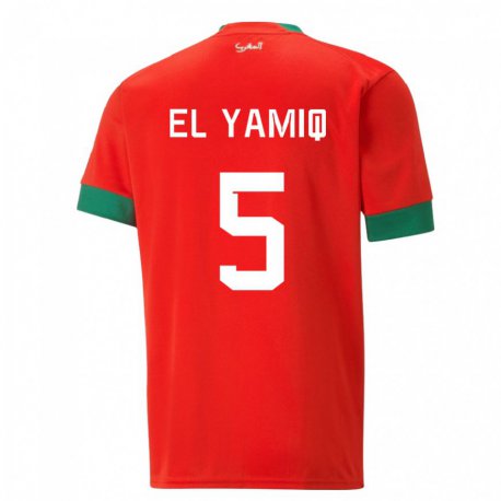 Kandiny Enfant Maillot Maroc Jawad El Yamiq #5 Rouge Tenues Domicile 22-24 T-shirt