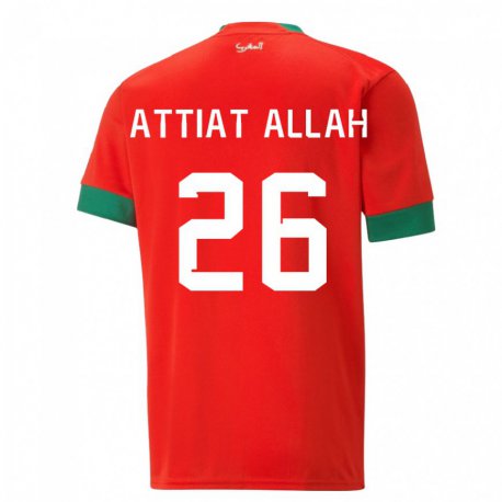 Kandiny Enfant Maillot Maroc Yahia Attiat-allah #26 Rouge Tenues Domicile 22-24 T-shirt