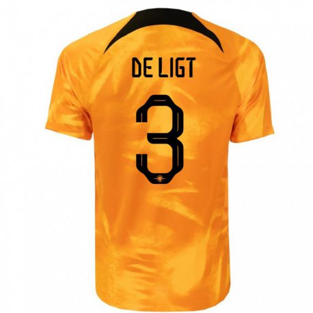 Kandiny Enfant Maillot Pays-bas Matthijs De Ligt #3 Orange Laser Tenues Domicile 22-24 T-shirt