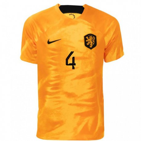 Kandiny Enfant Maillot Pays-bas Virgil Van Dijk #4 Orange Laser Tenues Domicile 22-24 T-shirt
