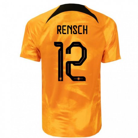 Kandiny Enfant Maillot Pays-bas Devyne Rensch #12 Orange Laser Tenues Domicile 22-24 T-shirt