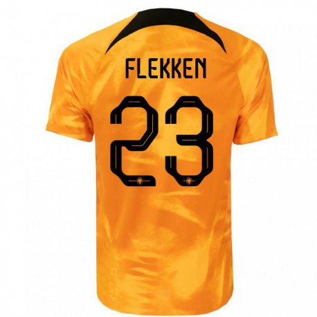 Kandiny Enfant Maillot Pays-bas Mark Flekken #23 Orange Laser Tenues Domicile 22-24 T-shirt