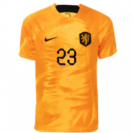 Kandiny Enfant Maillot Pays-bas Mark Flekken #23 Orange Laser Tenues Domicile 22-24 T-shirt