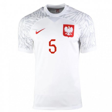 Kandiny Enfant Maillot Pologne Jan Bednarek #5 Blanc Tenues Domicile 22-24 T-shirt