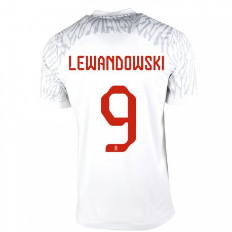 Kandiny Enfant Maillot Pologne Robert Lewandowski #9 Blanc Tenues Domicile 22-24 T-shirt